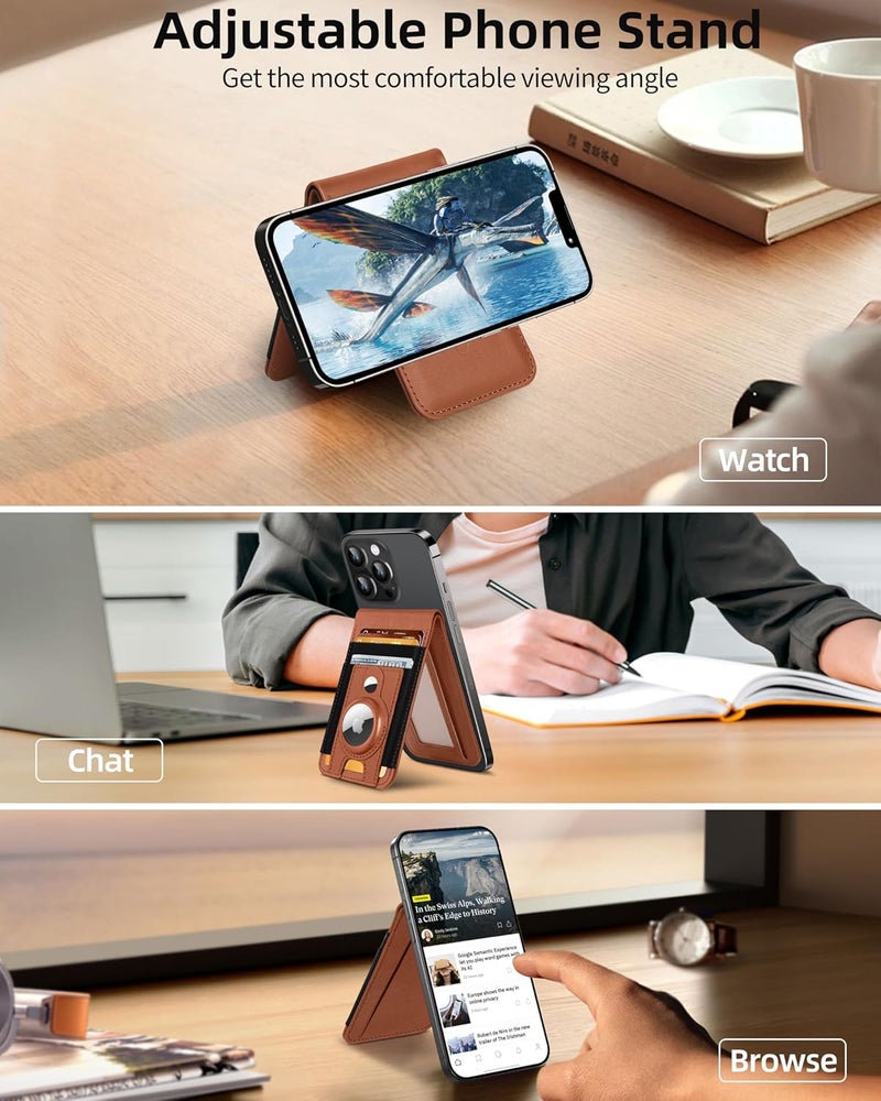 ExtreLife for Magsafe Wallet Stand with Airtag Holder, Strongest Magnetic Wallet for iPhone 17/16/15/14/13/12 Series, ID Window, 4 Card Slots, 10 Cards Holder, Vegan Leather, RFID Blocking, Brown - Image 3